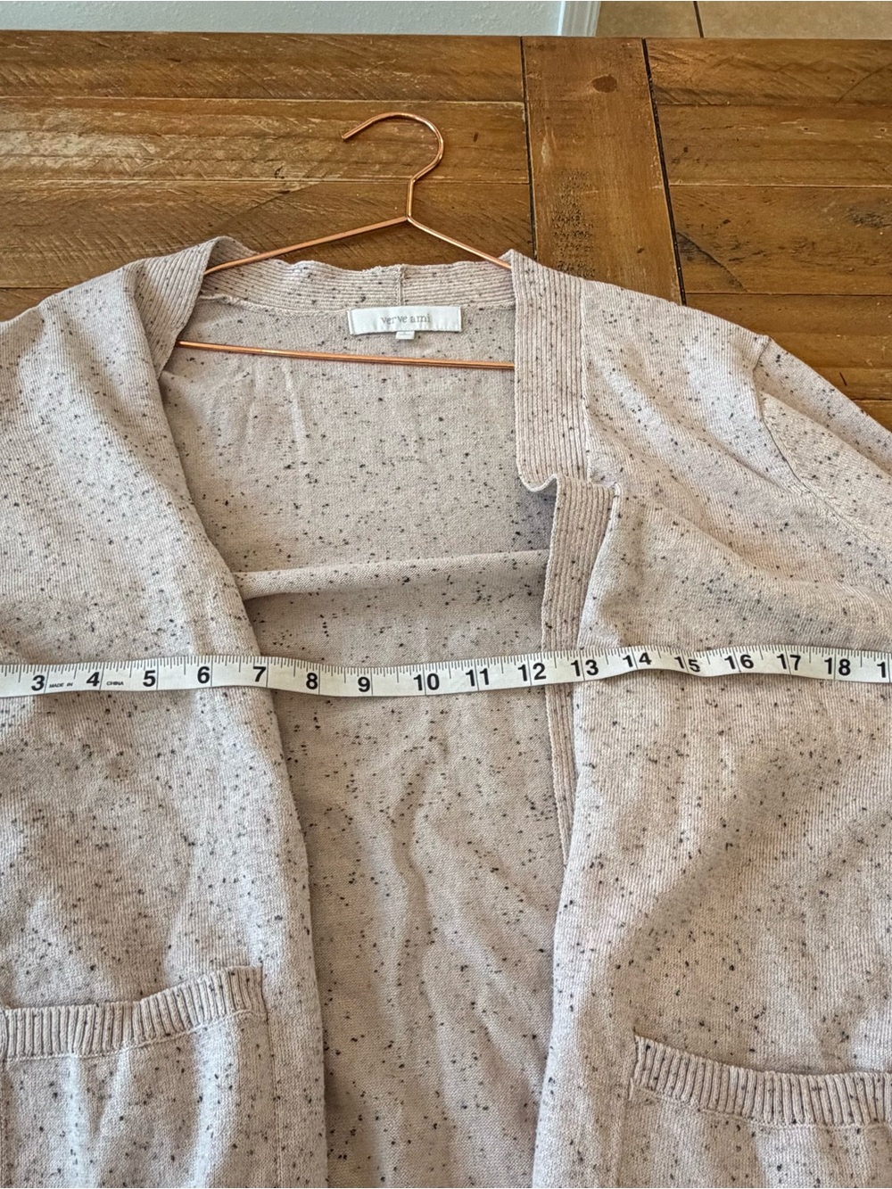 Verve Ami Speckled Beige Open-Front Cardigan size large with pockets - Picture 6 of 6